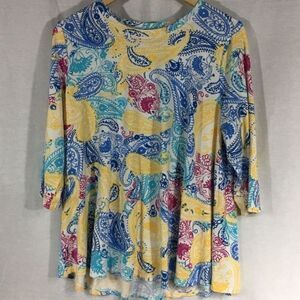 NWT Jessica London size 12 tee multi colored pattern 3/4 sleeves rayon spandex